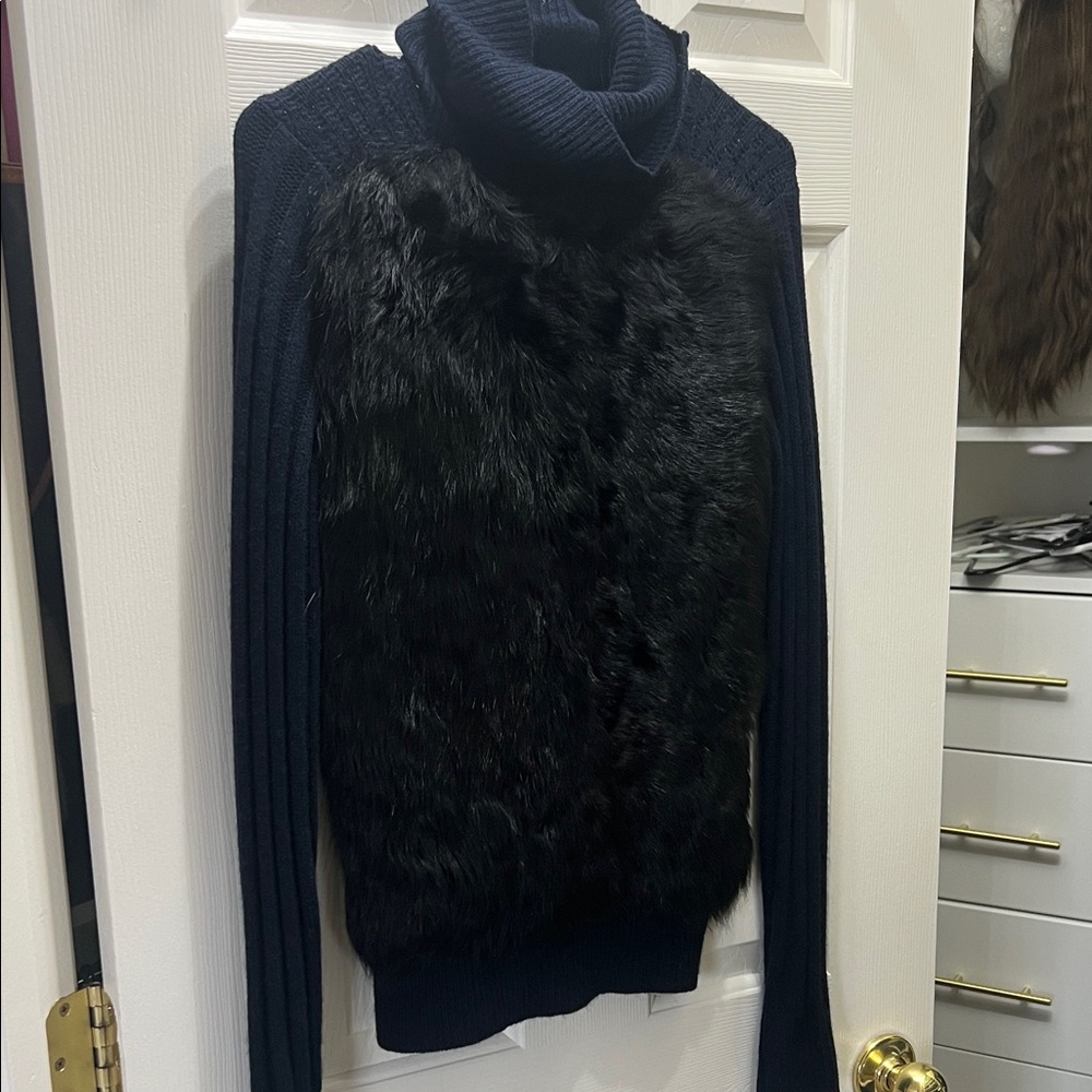 Halston Heritage Navy and Black Cowl Neck Sweater